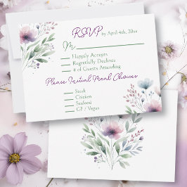 Cartão RSVP Casamento Botânico Púrpura de Sage Verde e Plum