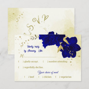 Cartão RSVP Casamento botânico real com flores azuis