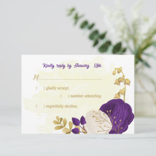 Cartão RSVP casamento botânico real de flores brancas roxas