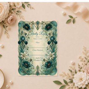 Cartão RSVP Casamento Botânico Romântico Art Nouveau Mal-humor