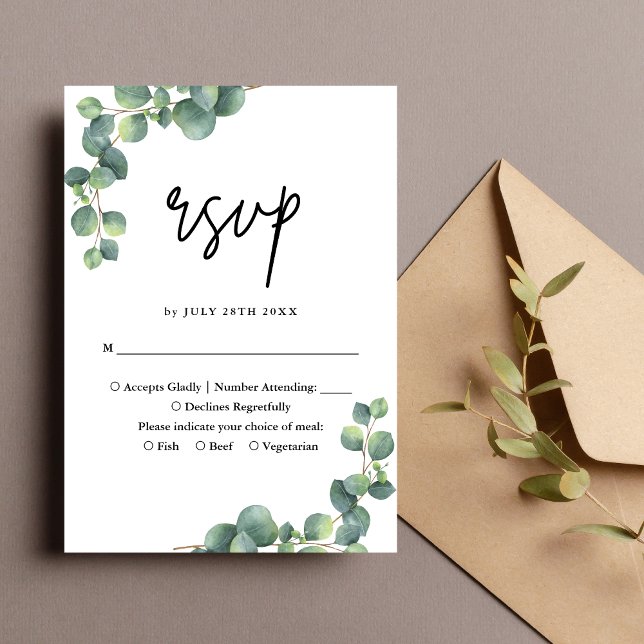 Cartão RSVP Casamento Botânico Rustic Eucalyptus Greenery (Criador carregado)