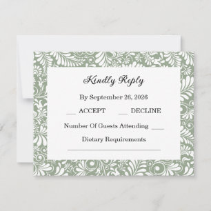 Cartão RSVP Casamento Botânico Verde Elegante