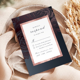 Cartão RSVP Casamento botânico vintage luxuoso rosa dourado