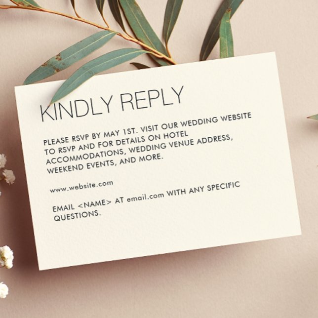 Cartão RSVP Casamento Branca Moderno Minimalista (Criador carregado)