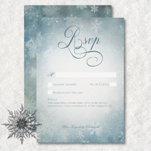 Cartão RSVP Casamento Branco Azul Neve Romântico Queda Sem Jan