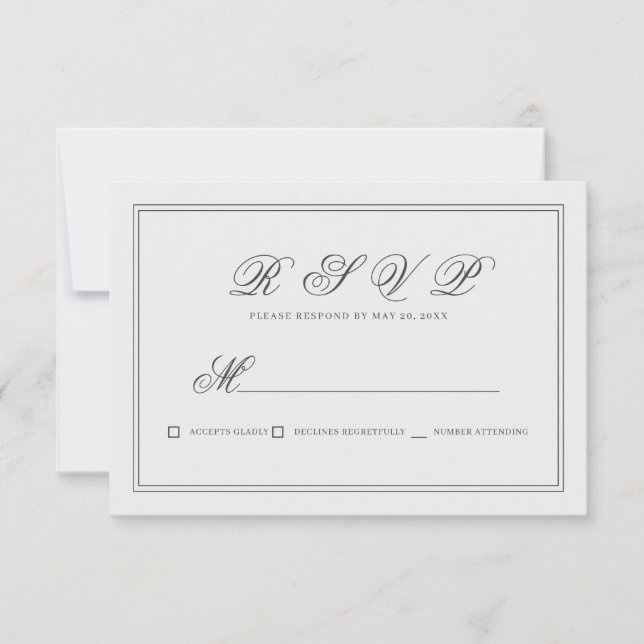 Cartão RSVP Casamento Branco Clássico Elegante (Frente)