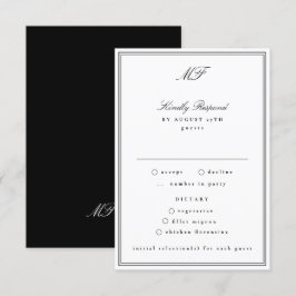 Cartão RSVP Casamento Branco Clássico Formal Preto Tie
