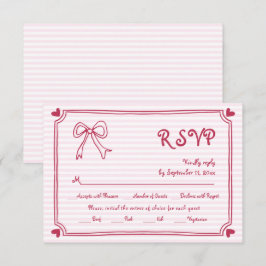 Cartão RSVP Casamento branco cor-de-rosa com traços de mão