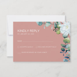 Cartão RSVP Casamento branco de eucalipto elegante