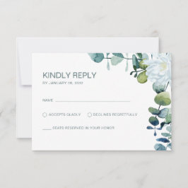 Cartão RSVP Casamento branco de eucalipto elegante