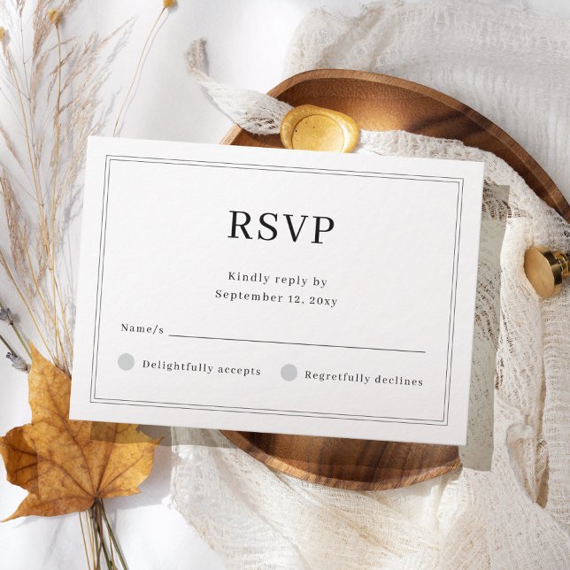 Cartão RSVP Casamento Branco de Quadro Claro Básico Personaliz (Criador carregado)