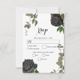 Cartão RSVP Casamento Branco de Rosas Negras do Halloween Góti