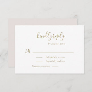 Cartão RSVP Casamento Branco Dourado Manuscrito Moderno e Mini