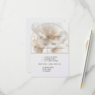 Cartão RSVP Casamento Branco e Dourado Minimalista Moderno