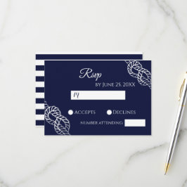Cartão RSVP Casamento Branco e Marinho da Corda Náutica do cas