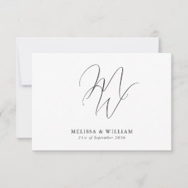 Cartão RSVP Casamento Branco e Negro Elegante do Monograma Mod