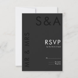 Cartão RSVP Casamento branco e preto do monograma minimalista