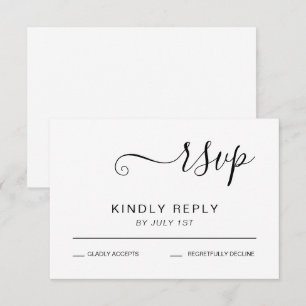 Cartão RSVP Casamento branco e preto elegante