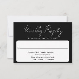 Cartão RSVP Casamento Branco E Preto, Manuscrito Minimalista