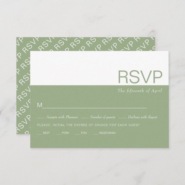 Cartão RSVP Casamento branco e verde-sábio (Frente/Verso)