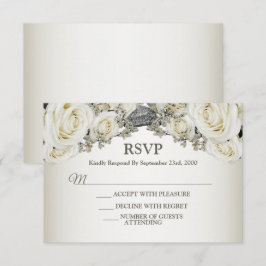 Cartão RSVP Casamento Branco Flora Verde Beige Elegante Modern
