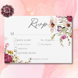 Cartão RSVP Casamento Branco Floral do Verão Elegante Moderno