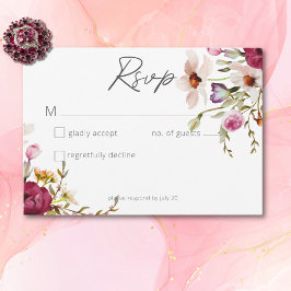 Cartão RSVP Casamento Branco Floral do Verão Elegante Moderno