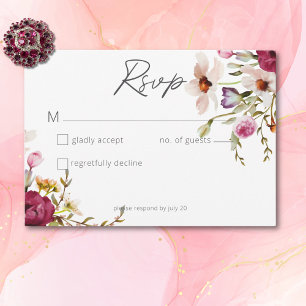 Cartão RSVP Casamento Branco Floral do Verão Elegante Moderno