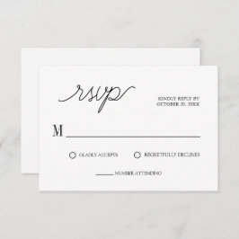 Cartão RSVP Casamento Branco Minimalista de Script Elegante