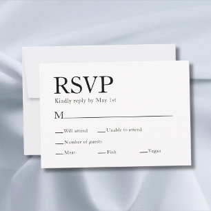 Cartão RSVP Casamento branco mínimo de escolha de refeição ele