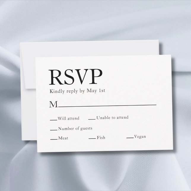 Cartão RSVP Casamento branco mínimo de escolha de refeição ele (Minimal Elegant Meal Choice White Wedding RSVP Card
)