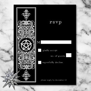 Cartão RSVP Casamento Branco Negro da Estrela Pentagrama Gótic