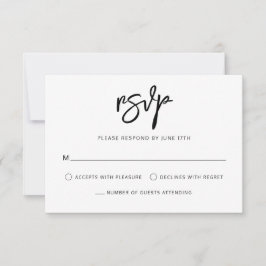 Cartão RSVP Casamento Branco Negro de Script Contemporâneo Mod