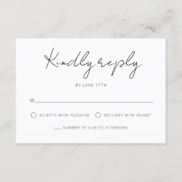 Cartão RSVP Casamento Branco Negro de Script de Assinatura Mod