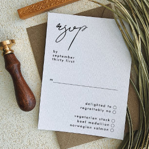 Cartão RSVP Casamento Branco Negro na moda Elegante de Nomes P