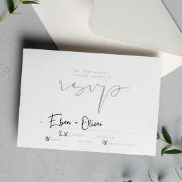 Cartão RSVP Casamento Branco Neutro Verde Verde do Elegante Mo