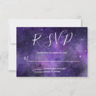 Cartão RSVP Casamento Branco Roxo-Estrela