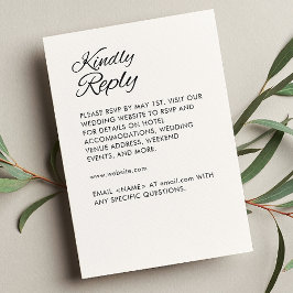 Cartão RSVP Casamento Branco Suave com Script Minimalista
