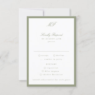 Cartão RSVP Casamento Branco Verde do Classic Formal Sage