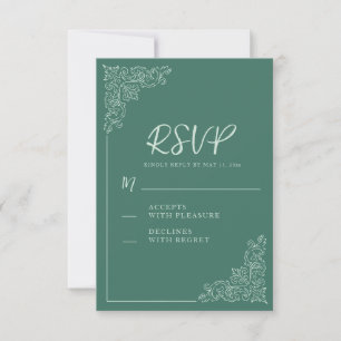 Cartão RSVP Casamento Branco Verde Elegante Vintage