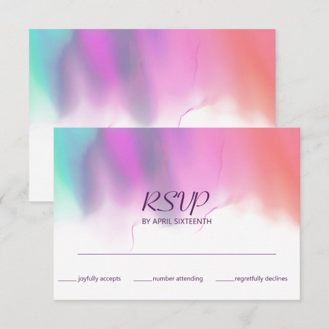 Cartão RSVP Casamento Bright Watercolor Neon Rainbow (Frente/Verso)