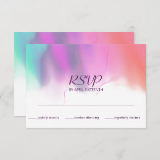 Cartão RSVP Casamento Bright Watercolor Neon Rainbow