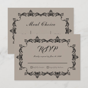 Cartão RSVP Casamento Brown com Moldura Ornamentada Clássica e