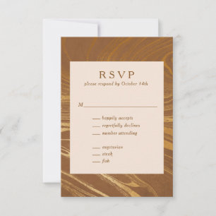 Cartão RSVP Casamento Brown do Ouro Marble Elegante