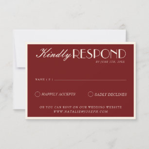 Cartão RSVP Casamento Burgundy Cremoso Chique e Antigo