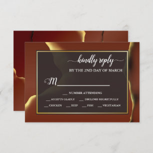 Cartão RSVP Casamento 🤵 Burgundy Dourado Elegant Inky Abstrat