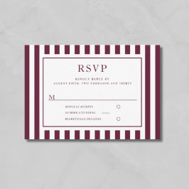 Cartão RSVP Casamento Burgundy Listras Modernas 
