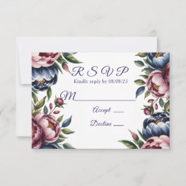 Cartão RSVP Casamento Burgundy Marinho Blush Peony