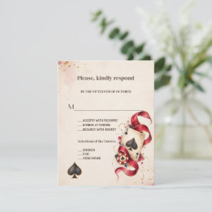 Cartão RSVP Casamento Burgundy Noite de Cassino em Aquarela El
