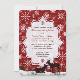 Cartão RSVP Casamento | Burlap Vermelho Rústico | Flocos de Ne